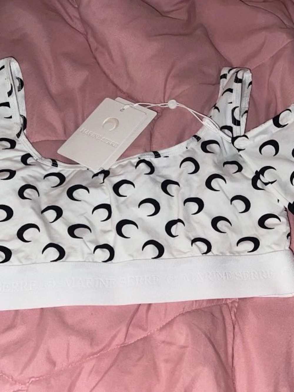 Marine Serre Black Crescent Moon White Crop Sports Bra